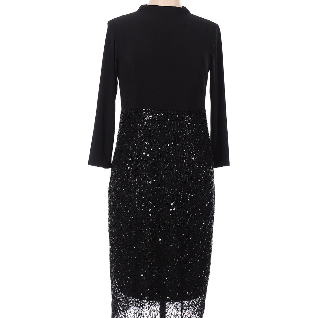 Adrianna Papell Black Mock Neck Beaded Cocktail Dress Size 12